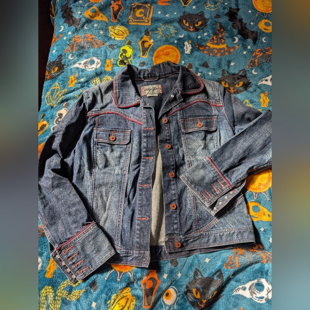 Indigo Palms Embellished Denim Jacket